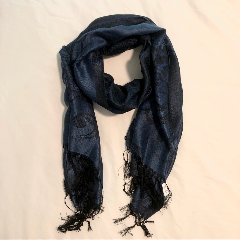 Navy & Black Printed/Floral Cashmere Scarf from Jerusalem